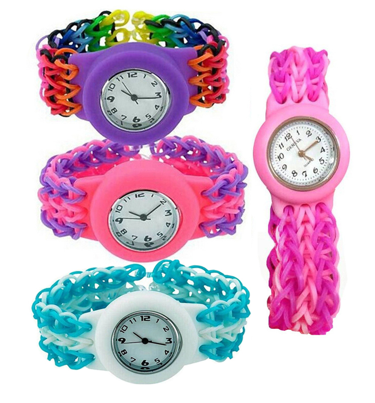 2015-Multicolor-Round-Watch-Kit-Lgoom-Rubber-Bands-with-Hooks-S-Clips-DIY-Weaving-Bands-Watch